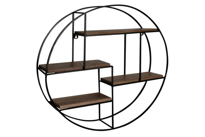 Vegghylle Wohnling Rundt heltre med metallramme veggmontert industrielt