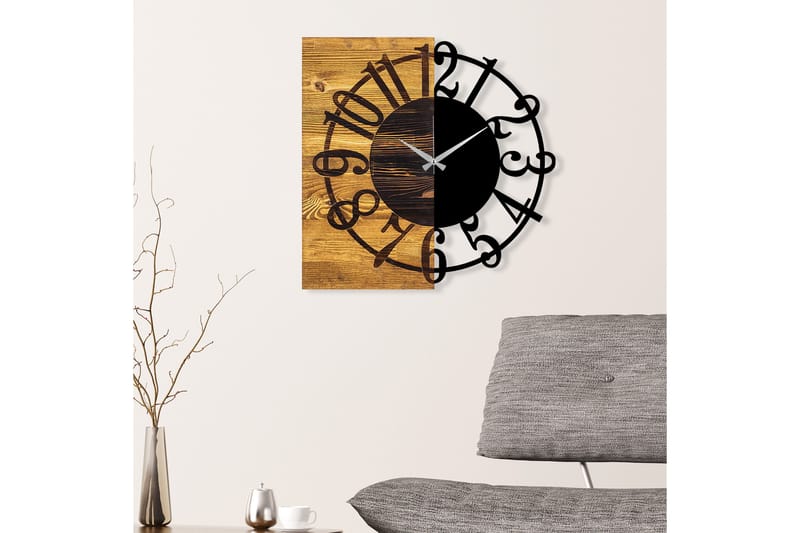 Wooden Clock 1 - Svart/Valnøtt - Interiør - Veggdekorasjon - Klokker