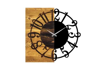 Wooden Clock 1 - Svart/Valnøtt - Interiør - Veggdekorasjon - Klokker