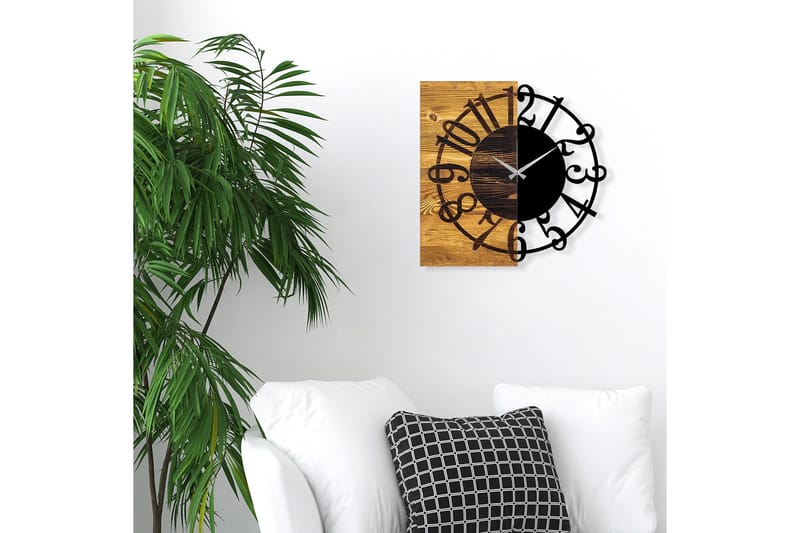 Wooden Clock 1 - Svart/Valnøtt - Interiør - Veggdekorasjon - Klokker