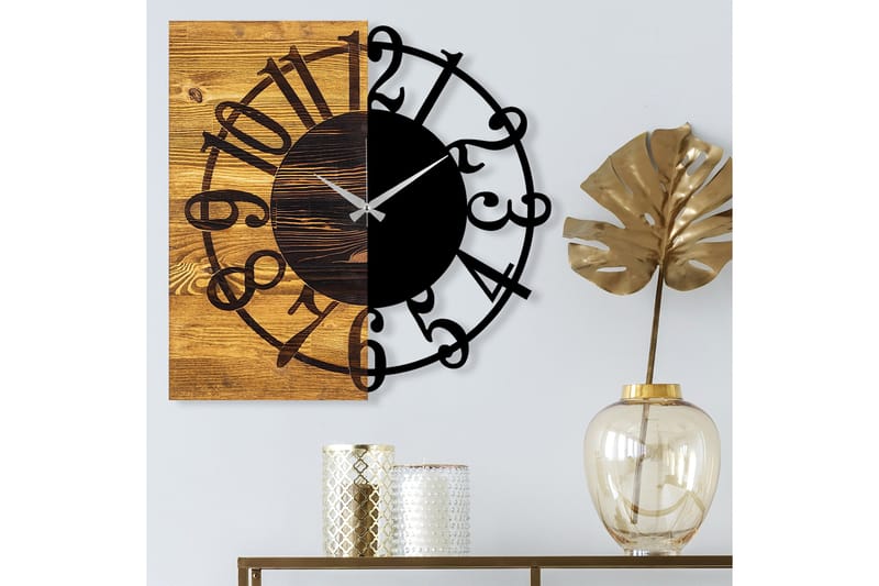 Wooden Clock 1 - Svart/Valnøtt - Interiør - Veggdekorasjon - Klokker