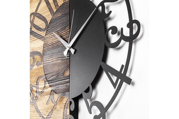 Wooden Clock 1 - Svart/Valnøtt - Interiør - Veggdekorasjon - Klokker