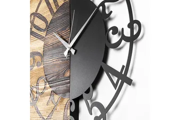 Wooden Clock 1 - Svart/Valnøtt - Interiør - Veggdekorasjon - Klokker