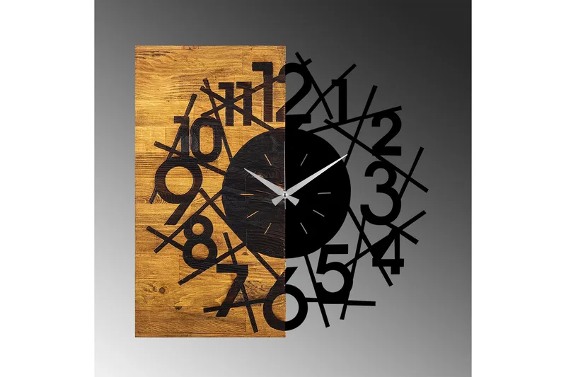 Wooden Clock 26 - Svart/Valnøtt - Interiør - Veggdekorasjon - Klokker