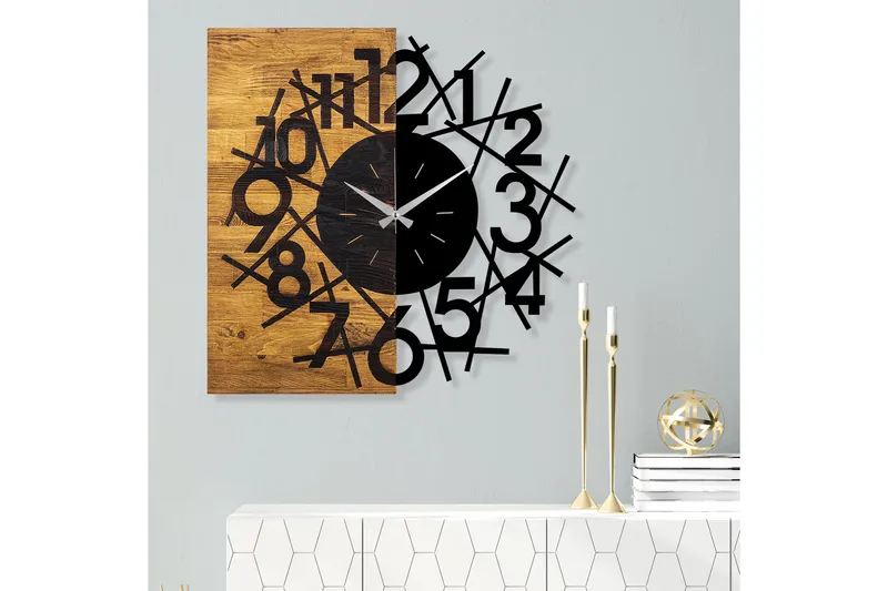 Wooden Clock 26 - Svart/Valnøtt - Interiør - Veggdekorasjon - Klokker