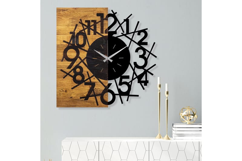 Wooden Clock 26 - Svart/Valnøtt - Interiør - Veggdekorasjon - Klokker