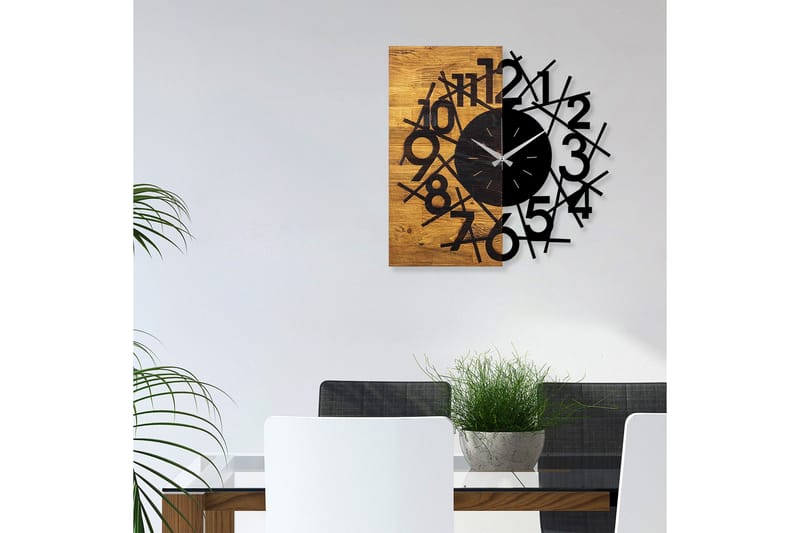 Wooden Clock 26 - Svart/Valnøtt - Interiør - Veggdekorasjon - Klokker