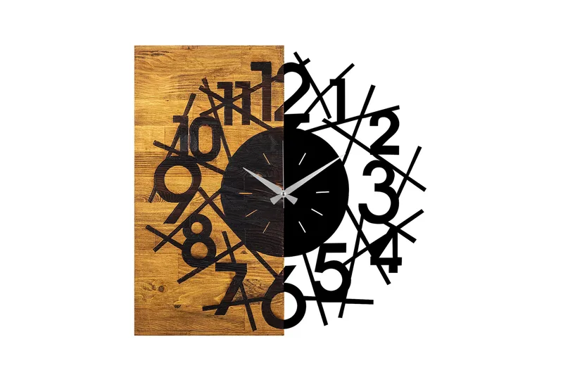 Wooden Clock 26, Svart/Valnøtt