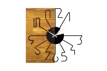 Wooden Clock 29 - Svart/Valnøtt - Interiør - Veggdekorasjon - Klokker