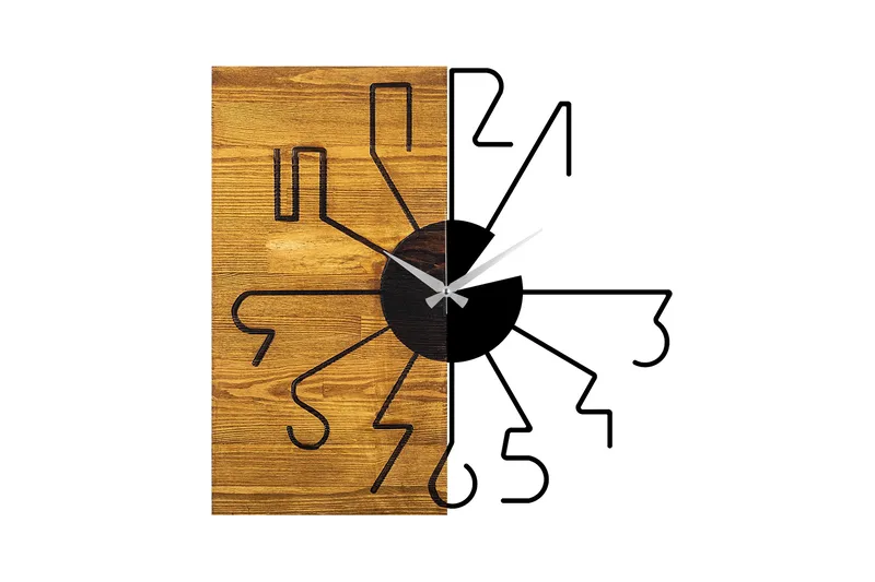 Wooden Clock 29, Svart/Valnøtt