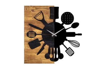 Wooden Clock 32 - Svart/Valnøtt - Interiør - Veggdekorasjon - Klokker