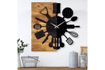 Wooden Clock 32 - Svart/Valnøtt - Interiør - Veggdekorasjon - Klokker