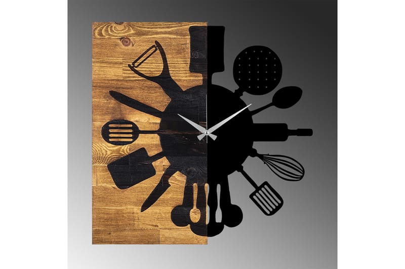 Wooden Clock 32 - Svart/Valnøtt - Interiør - Veggdekorasjon - Klokker