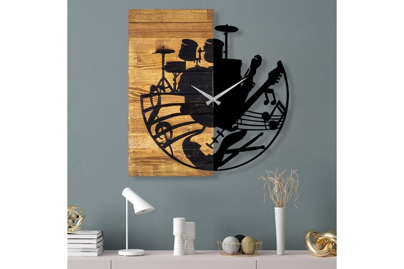 Wooden Clock 33 - Svart/Valnøtt - Interiør - Veggdekorasjon - Klokker