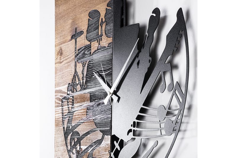 Wooden Clock 33 - Svart/Valnøtt - Interiør - Veggdekorasjon - Klokker