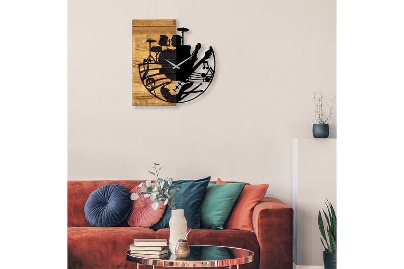 Wooden Clock 33 - Svart/Valnøtt - Interiør - Veggdekorasjon - Klokker