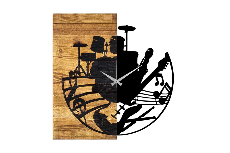 Wooden Clock 33, Svart/Valnøtt