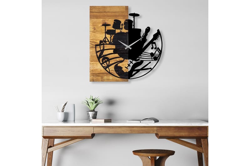 Wooden Clock 33 - Svart/Valnøtt - Interiør - Veggdekorasjon - Klokker