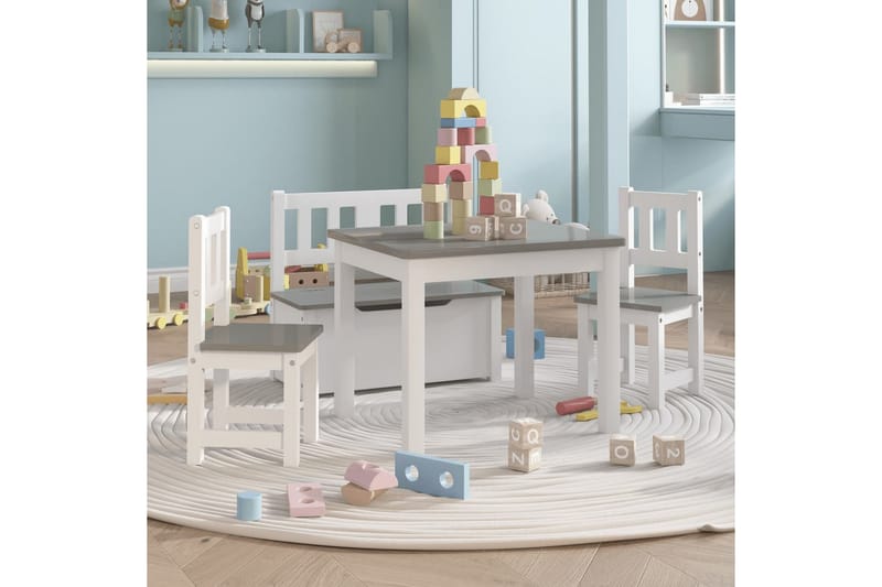4-delers bord- og stolsett for barn hvit og grå MDF - Hvit - Barnebord