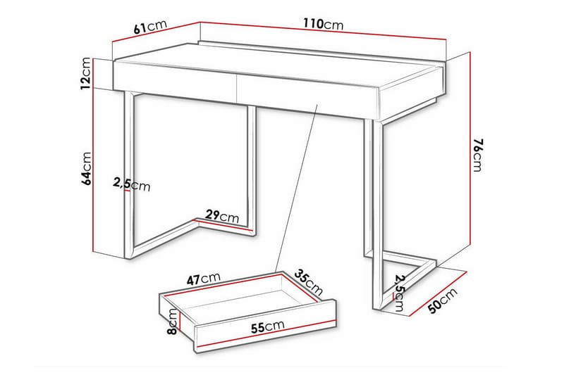 Barneskrivebord Rathmore 76 cm - Grå - Møbler - Barnemøbler - Barnebord - Skrivepult barn