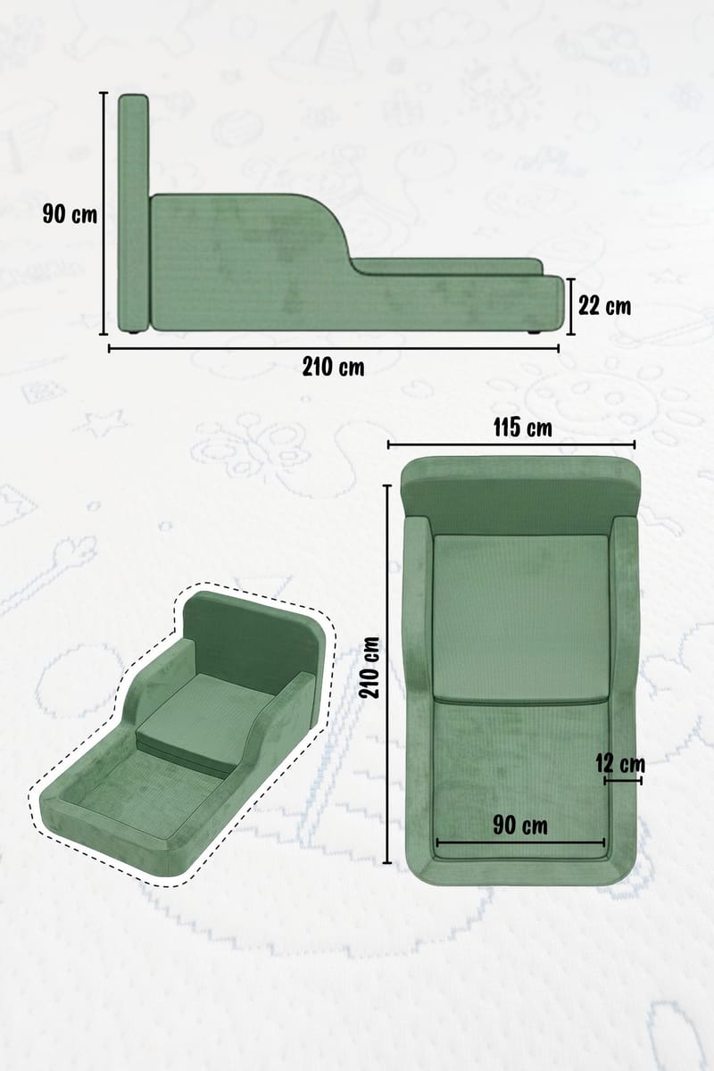 Barneseng Atelier Del Sofa Funbed Enkel (90 x 90 x 210 cm) Rosa - Rosa - Møbler - Barnemøbler - Barneseng & Juniorseng