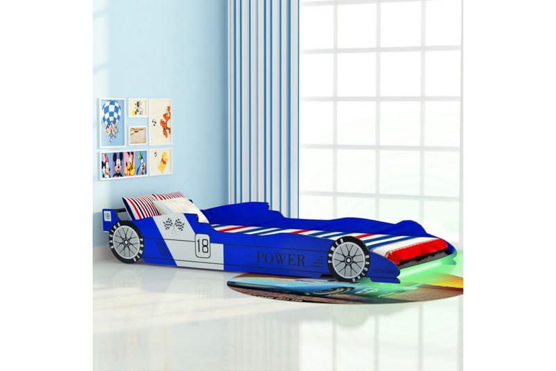 Barnas racerbilseng med LED 90x200 cm blå - Blå - Barneseng & Juniorseng