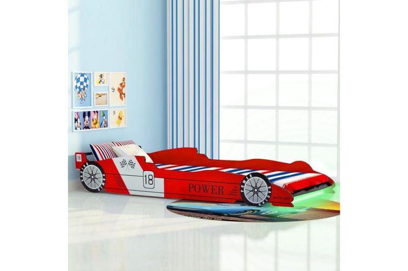 Barnas racerbilseng med LED 90x200 cm rød - Rød - Barneseng & Juniorseng