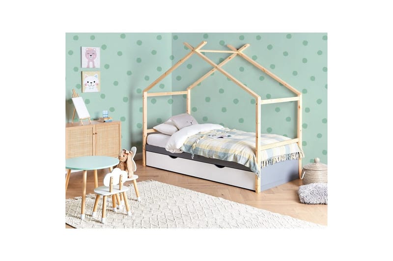 Barneseng Orgeval - Grå, lyst treverk, hvit - Møbler - Barnemøbler - Barneseng & Juniorseng - Husseng