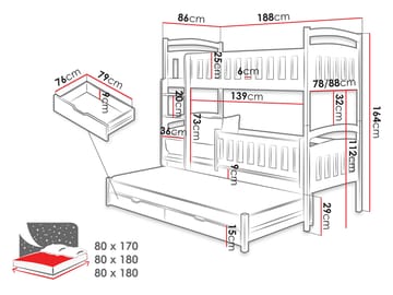 Blankana Køyeseng to soveplasser 80x180 cm - Beige - Møbler - Barnemøbler - Barneseng & Juniorseng - Loftseng