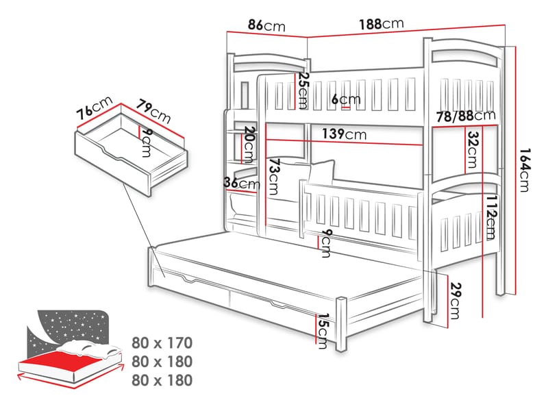 Blankana Køyeseng to soveplasser 80x180 cm - Beige - Møbler - Barnemøbler - Barneseng & Juniorseng - Loftseng