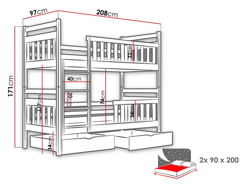 Bridgeorth Køyeseng to soveplasser 90x200 cm - Beige - Møbler - Barnemøbler - Barneseng & Juniorseng - Loftseng