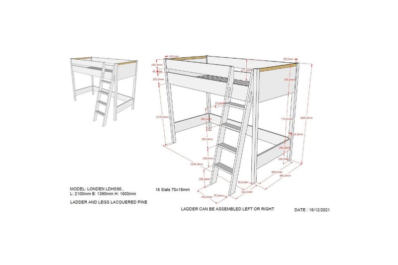 Garderobe med halvhøy seng London Antrasitt - Antrasitt - Møbler - Barnemøbler - Barneseng & Juniorseng - Loftseng