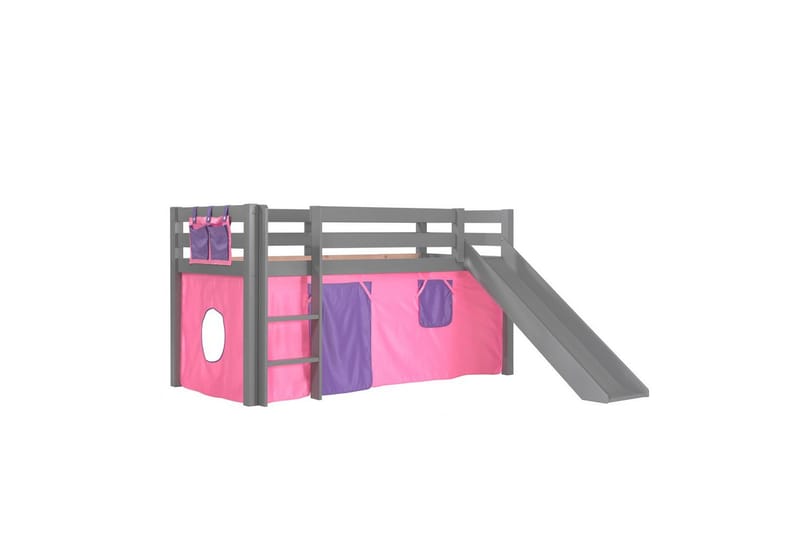 Høyseng med gardin og sklie Pino Grå, Bella, Grå, Bella