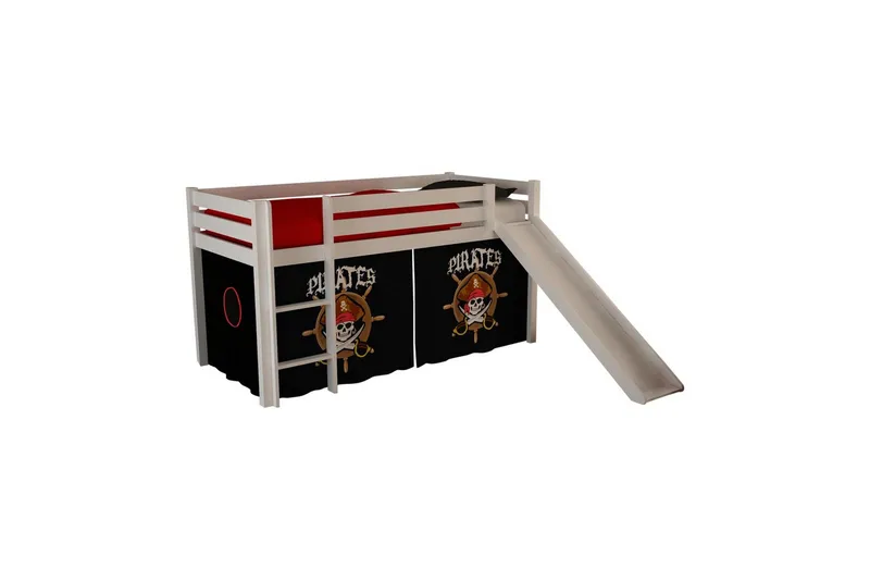 Høyseng med gardin og sklie Pino Hvit, Pirat, Hvit, Pirat