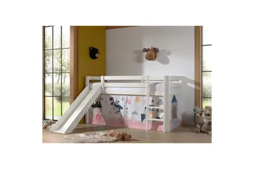 Høyseng med gardin og sklie Pino Hvit, Prinsesse Sophie - Hvit, Prinsesse Sophie - Møbler - Barnemøbler - Barneseng & Juniorseng - Loftseng