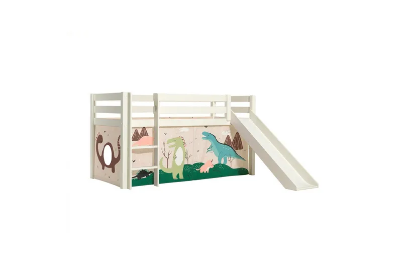 Høyseng med gardin og sklie Pino Hvit, Dino, Hvit, Dino
