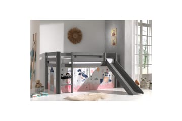 Høyseng med gardin og sklie Pino Grå, Prinsesse Sophie - Grå, Prinsesse Sophie - Møbler - Barnemøbler - Barneseng & Juniorseng - Loftseng