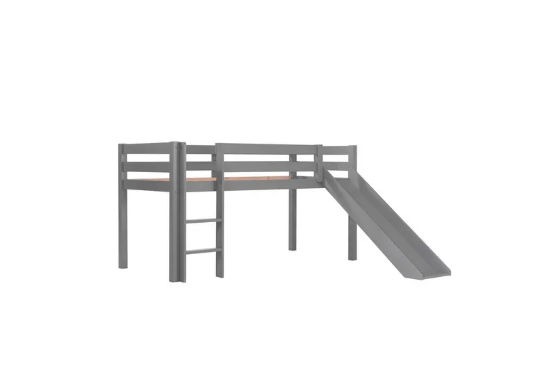 Høyseng med gardin og sklie Pino Grå, Dino - Grå, Dino - Møbler - Barnemøbler - Barneseng & Juniorseng - Loftseng