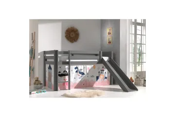 Høyseng med gardin og sklie Pino Grå, Prinsesse Sophie - Grå, Prinsesse Sophie - Møbler - Barnemøbler - Barneseng & Juniorseng - Køyeseng