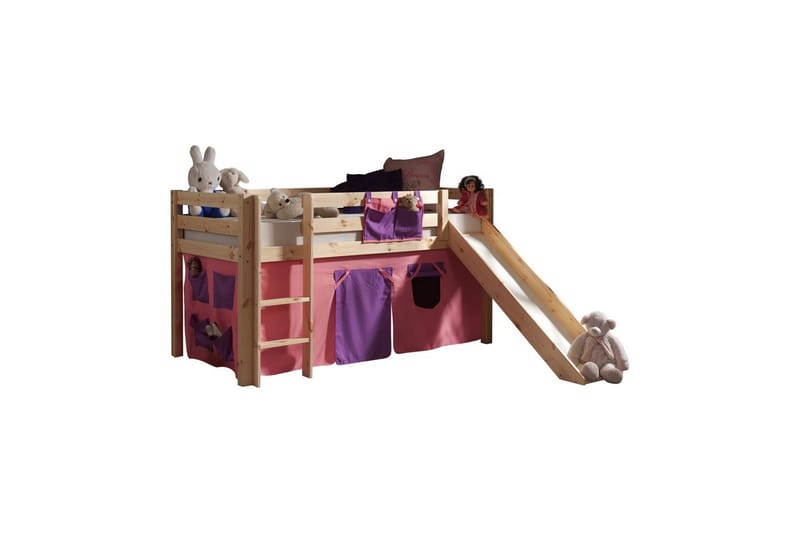 Høyseng med gardin og sklie Pino Naturlig, Bella, Naturlig, Bella