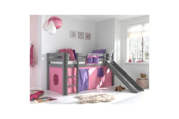 Høyseng med gardin og sklie Pino Grå, Bella - Grå, Bella - Møbler - Barnemøbler - Barneseng & Juniorseng - Loftseng