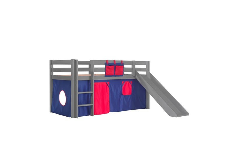 Høyseng med gardin og sklie Pino Grå, Domino, Grå, Domino