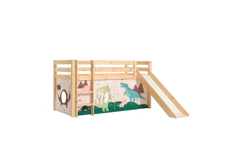 Høyseng med gardin og sklie Pino Naturlig, Dino, Naturlig, Dino