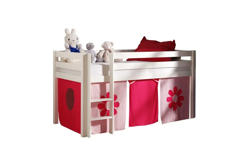 Høyseng med gardin Pino Hvit, Rosa blomst, Hvit, Rosa blomst