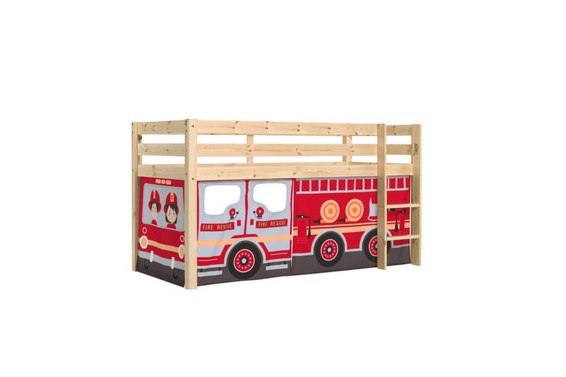 Høyseng med gardin Pino Naturlig, Brannbil, Naturlig, Brannbil