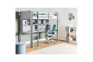 Høyseng med skrivebord Foucamont - Grå - Møbler - Barnemøbler - Barneseng & Juniorseng - Loftseng