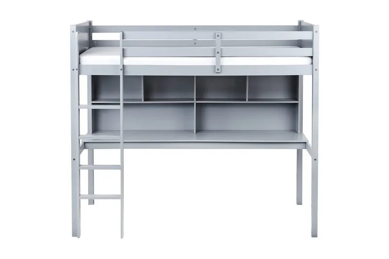 Høyseng med skrivebord Foucamont - Grå - Møbler - Barnemøbler - Barneseng & Juniorseng - Loftseng