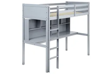 Høyseng med skrivebord Foucamont - Grå - Møbler - Barnemøbler - Barneseng & Juniorseng - Loftseng