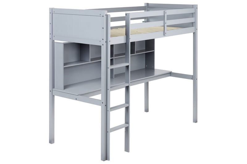 Høyseng med skrivebord Foucamont - Grå - Møbler - Barnemøbler - Barneseng & Juniorseng - Loftseng