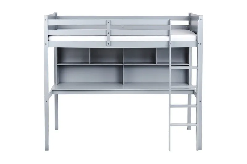 Høyseng med skrivebord Foucamont - Grå - Møbler - Barnemøbler - Barneseng & Juniorseng - Loftseng